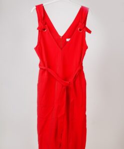 Bandage sexy sleeveless spaghetti strap waist belt deep v-neck red dress