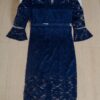 Cherrykekelace dress _ Blue hollow out lace women vintage v-neck flare sleeve high waist bodycon lady dress _ front view