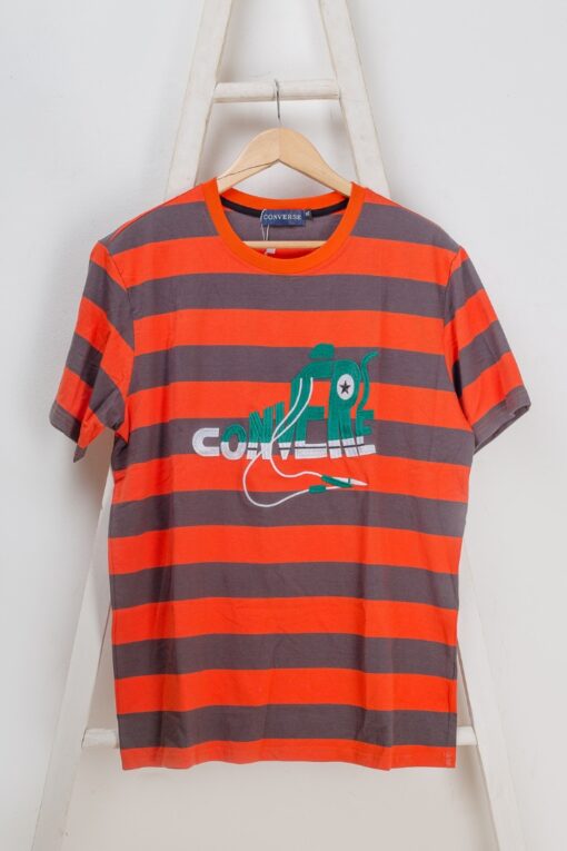 Converse round neck stripe short sleeve genuine cotton t-shirt grey and orange