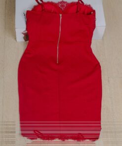 Haute Monde dress _ women lace embroidery tight fit slim sleeveless spaghetti strap short red party dress _ back view