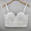 High-end sparkly hite zirconium incrusted underwear sexy pushup bralette bustier