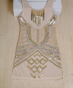 Izaccuflocc flapper dress _ 1920s v-neck embellished art deco fringe sequin beaded dress _ back view _