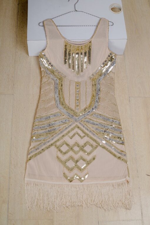 Izaccuflocc flapper dress _ 1920s v-neck embellished art deco fringe sequin beaded dress _ back view _