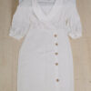 Jamie white dress _ Elegant slim fit buttom v-neck puff half shoulder women dress_ front view