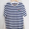 Lacoste round neck stripe short sleeve genuine cotton t-shirt blue and white