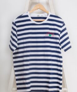 Lacoste round neck stripe short sleeve genuine cotton t-shirt blue and white