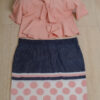 Large size top and skirt _ ruffles top half sleeves v-neck, straight dotted skirt