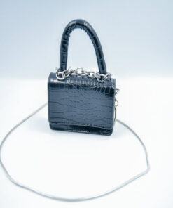 Micro crocodile pattern leather hand bag with metal chain and chain ornaments