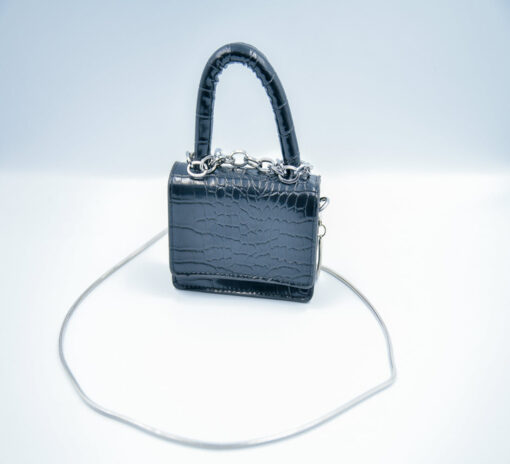 Micro crocodile pattern leather hand bag with metal chain and chain ornaments