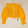 Sexy plain off shoulder puff long sleeve exposed navel slash neck blouse yellow