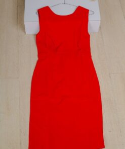 Short RLS dress _ Women fashion sleeveles slim high waist deep back opening dress _ front view _red