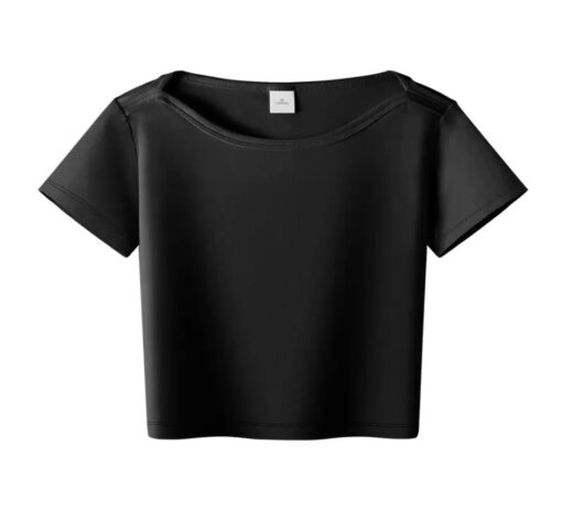 Short sleeved soft cotton women no name scoop neck crop top