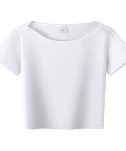 Short sleeved soft cotton women no name scoop neck crop top white