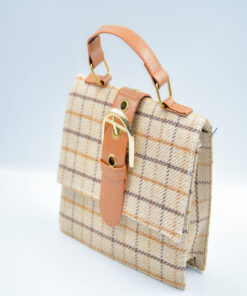 Small women buckle strap tatersall pattern vintage plaid flap stripes wool belt crossbody bag