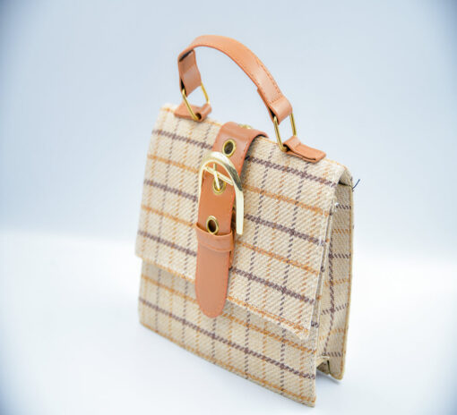 Small women buckle strap tatersall pattern vintage plaid flap stripes wool belt crossbody bag