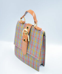 Small women buckle strap tatersall pattern vintage plaid flap stripes wool belt crossbody bag brown