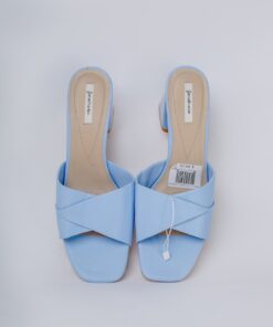 Women square pointed toe slippers mules high cover basic sexy casual slip-on sandals blue