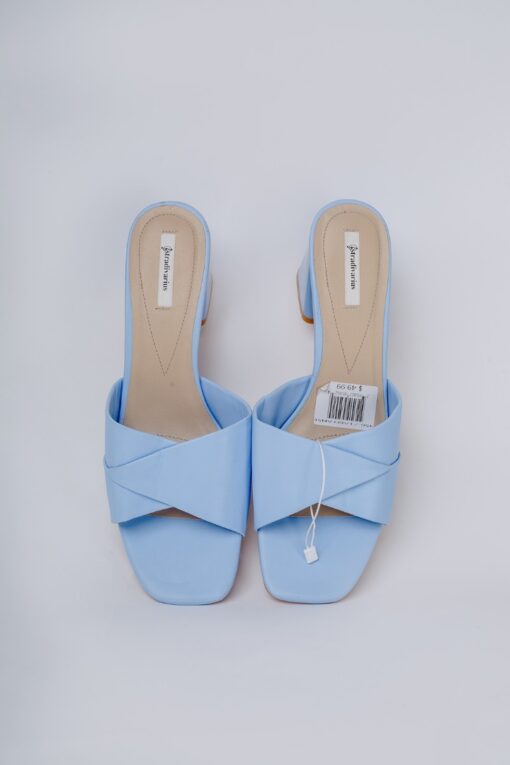 Women square pointed toe slippers mules high cover basic sexy casual slip-on sandals blue