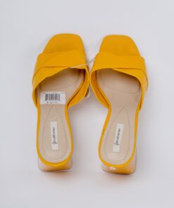 Women square pointed toe slippers mules high cover basic sexy casual slip-on sandals yellow 1