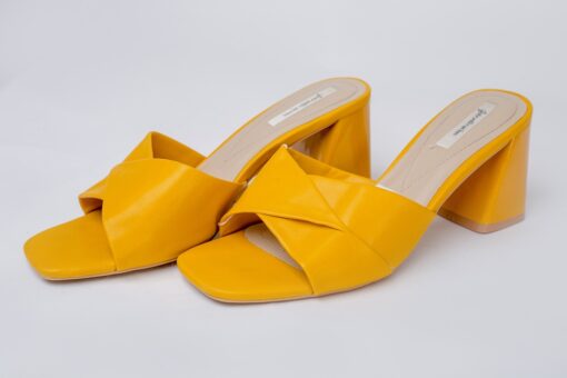 Women square pointed toe slippers mules high cover basic sexy casual slip-on sandals yellow (2)