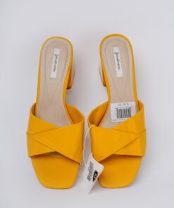 Women square pointed toe slippers mules high cover basic sexy casual slip-on sandals yellow