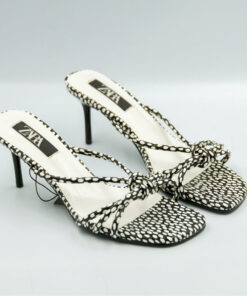 Zara square toe lady micro coloured cross-tied thin rubber Kitten high heel sandals