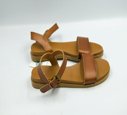 broad front band leather retro solid casual anti skidding flat buckle strap female sandals