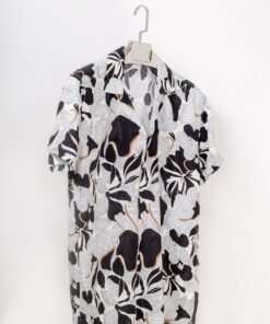 casual short sleeve black floral pattern printed men shirt 2