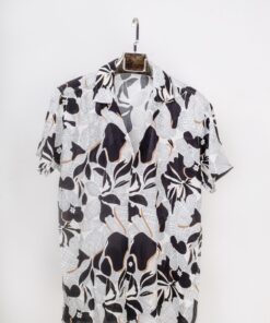 casual short sleeve black floral pattern printed men shirt (2)