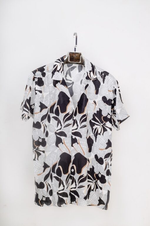 casual short sleeve black floral pattern printed men shirt (2)