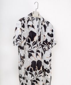 casual short sleeve black floral pattern printed men shirt