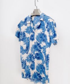casual short sleeve blue floral motif printed men shirt