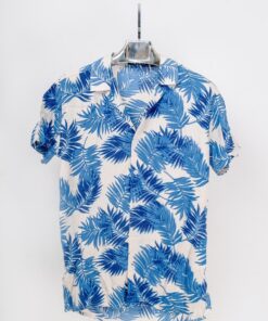 casual short sleeve blue floral motif printed men shirt 1