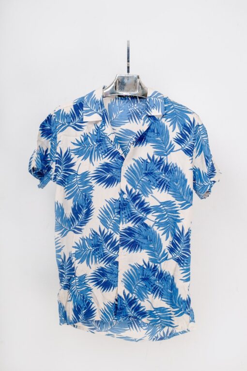 casual short sleeve blue floral motif printed men shirt 1