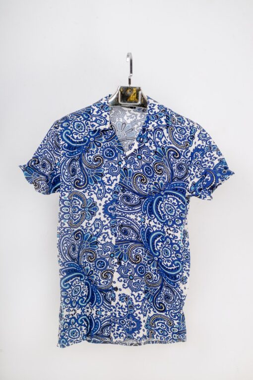 casual short sleeve bohemian motif printed men shirt