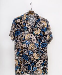 casual short sleeve colorful bohemian motif printed men shirt