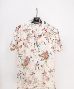 casual short sleeve colorful floral motif printed men shirt (2)