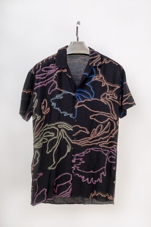 casual short sleeve colorful graphic lines motif printed men shirt (2)