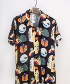 casual short sleeve exotic motif printed men shirt