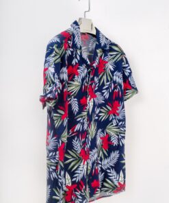 casual short sleeve floral motif printed men slim fit shirt bleu 2