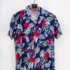 casual short sleeve floral motif printed men slim fit shirt blue