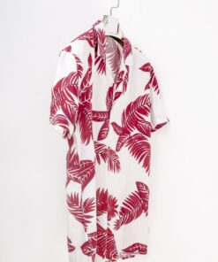 casual short sleeve red leaves motif printed men shirt 1