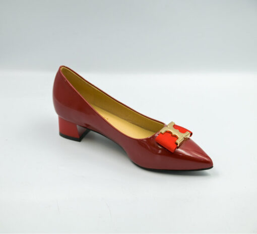 genuine leather block low heel pointed toe butterfly-knot pumps shoe