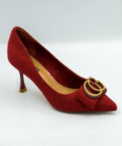 office lady suede pumps cuban high heel shoes red