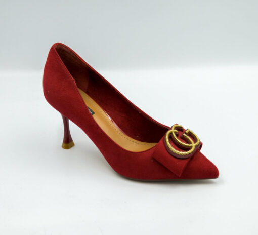 office lady suede pumps cuban high heel shoes red