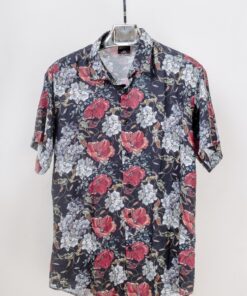 casual short sleeve maroon flowers motif printed men shirt for sale