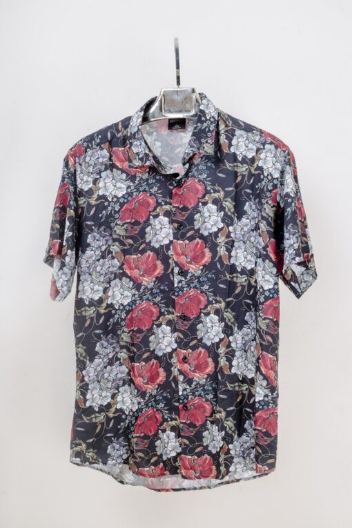 casual short sleeve maroon flowers motif printed men shirt for sale