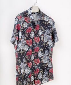 casual short sleeve maroon flowers motif printed men shirt for sale