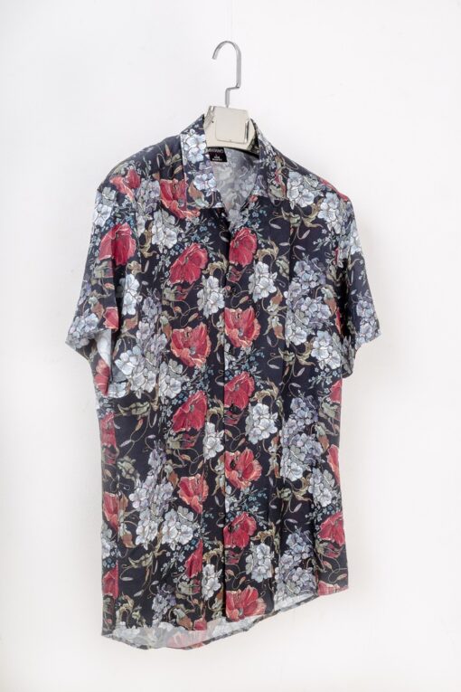 casual short sleeve maroon flowers motif printed men shirt for sale