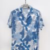 casual short sleeve blue leaves motif printed men shirt for sale